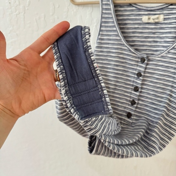 Madewell Blue White Ribbed Striped Sleeveless Henley Indie Bodysuit S - Picture 8 of 8